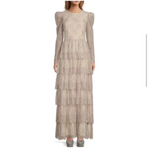 NWT Antonio Melani × Born on Fifth Clara Metallic
Tiered Ruffle Maxi Dress US 2
